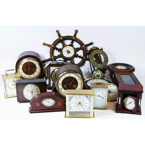 Three boxes of mantel clocks, makers to include Smiths, Westclox and Metamec, together with a select
