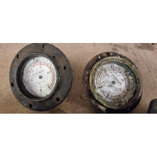 74 - Two Telegauge petrol gauges, an Engine Oiling gauge, a CAV voltmeter and ampere gauge and another am... 