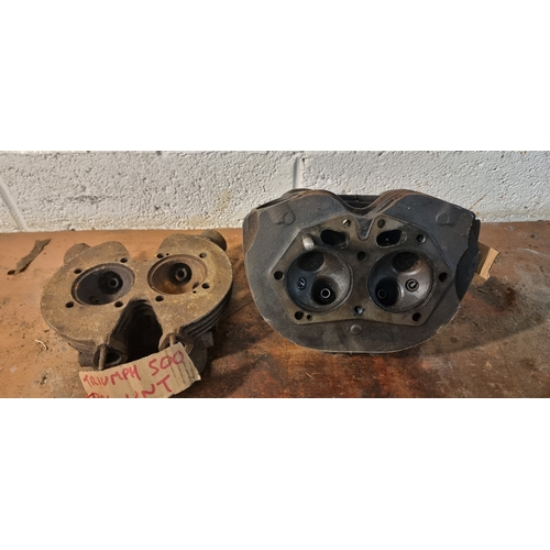 104 - A Norton Dominator cylinder head and a Triumph 500 pre unit head