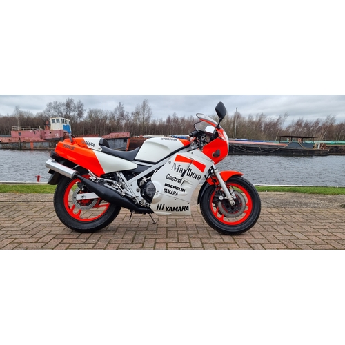 1985 Yamaha YPVS RD500, 492cc. Registration number C265 GRH. Frame number 1GE-003492. Engine number 1GE-003492.
The YVPS Yamaha RD500LC is a high-performance, two-stroke sports motorcycle, produced between 1984 and 1986, using a liquid cooled V4 engine with power valves to give a wider power band with four Mikuni carburettors. The transmission is by a six-speed close ratio gearbox with a wet clutch. The frame is made from box section steel and there are twin discs on the front with single on the rear. Different countries had different spec, the Japanese version (RZV500R) being the most altered. This iconic 2-stroke, was at the forefront in the 1980's as one of  the must have GP replica bikes. 
GRH is believed to have painted in period by bike paint specialists "Dream Machine" in the Marlborough race colours. 
Originally owned by James Marr of Hull he sold it to Charles Marr in 1989, it then went to Fiveways Motorcycles before being sold to David Wadsworth, in 1990. MOT's form 1994 show 2547 miles and 1995 5641 miles. Our vendor bought it from Queensbury Motorcycles in 2008 for £2800 and promptly put it into storage.
The odometer now shows only 6394 miles.
Sold with the V5C, two old MOT's owners history, it will require recommissioning before use.