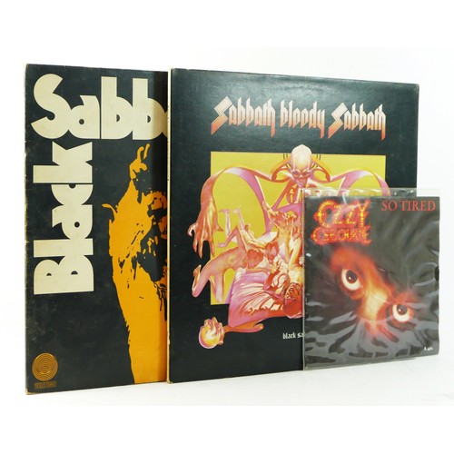 Two Black Sabbath vinyl LPs, to include Black Sabbath - Sabbath Bloody Sabbath (1973), WWA Records, WWA 005, together with Black Sabbath - Black Sabbath Vol 4 (1972), Vertigo, 6360 071, together with a Ozzy Osbourne vinyl single, Ozzy Osbourne - So Tired (1984), Epic, A 4452 (3)