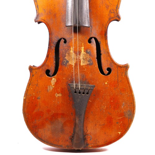 231 - A German made violin, labelled internally with “made in Germany”, two bridges, together with a unbra... 