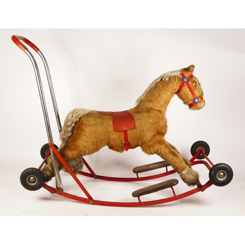 75 - A Lines Bros Ltd child's rocking horse / push-a-long toy, steel frame with folding wheels transformi... 