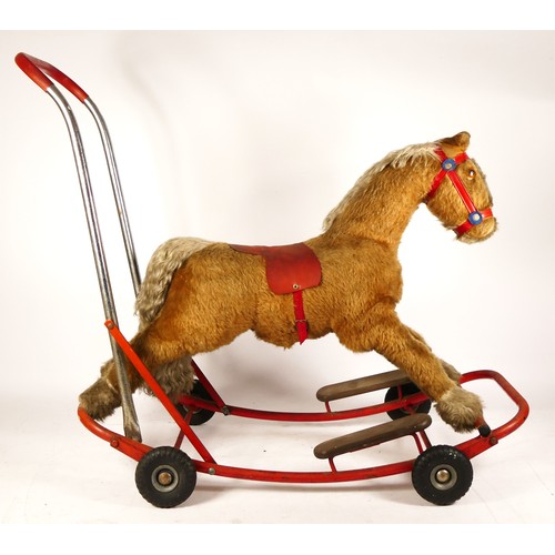 75 - A Lines Bros Ltd child's rocking horse / push-a-long toy, steel frame with folding wheels transformi... 