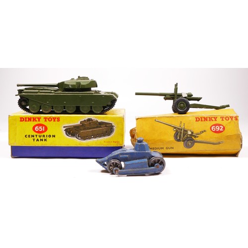 82 - A Dinky Toys Military Vehicle, Centurion Tank, 651, original box, together with a Dinky Toys 5.5 Med... 