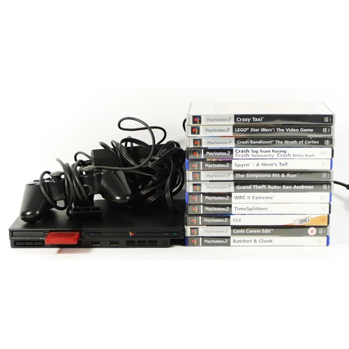 95 - A Playstation 2 slim console (serial No FB7870027), with AV and power cables, 8MB memory card and co... 