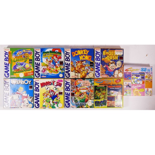 119 - Nine boxed Nintendo Game Boy games, to include Super 32-in1 ((Smurfs, Barbie), Paperboy, Mario & Yos... 