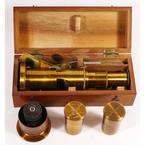 156 - A W. Watsons & Sons Ltd microscope, with brass arm and coarse focus, together with two brass twist t... 