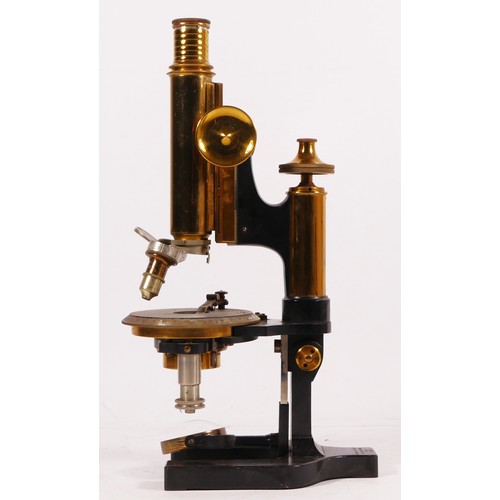 156 - A W. Watsons & Sons Ltd microscope, with brass arm and coarse focus, together with two brass twist t... 