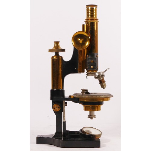 156 - A W. Watsons & Sons Ltd microscope, with brass arm and coarse focus, together with two brass twist t... 