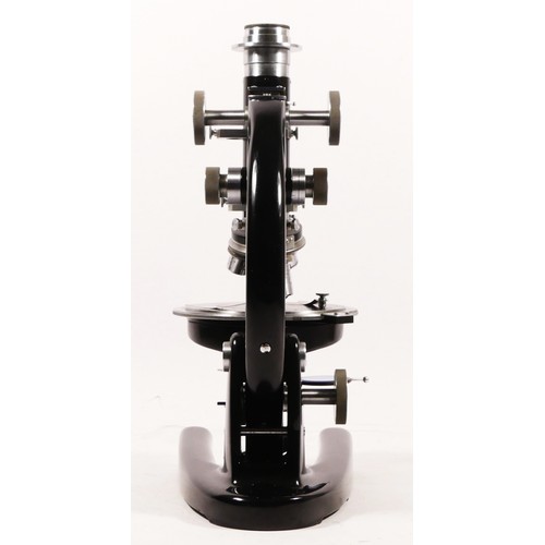 163 - A J. Swift & Sons microscope, stamped with makers name 24286, with chromed coarse wheels, 33cm tall