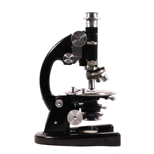 163 - A J. Swift & Sons microscope, stamped with makers name 24286, with chromed coarse wheels, 33cm tall