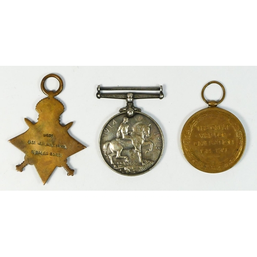 301 - WWI group of three 1914-15 Star, Victory and War, awarded to 9601, Pte J.H. Williams, South Wales Bo... 