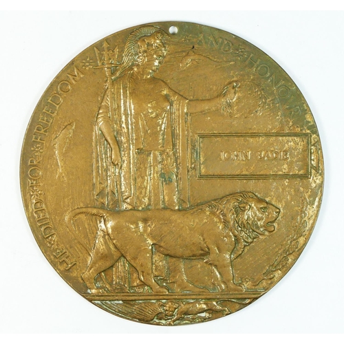 305 - WWI Death Plaque, awarded to John Eadie.