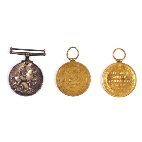 299 - Three WWI medals, War awarded to 34343 Pte F. Croston, L. N. Lancs and two Victory, awarded to M - 3... 