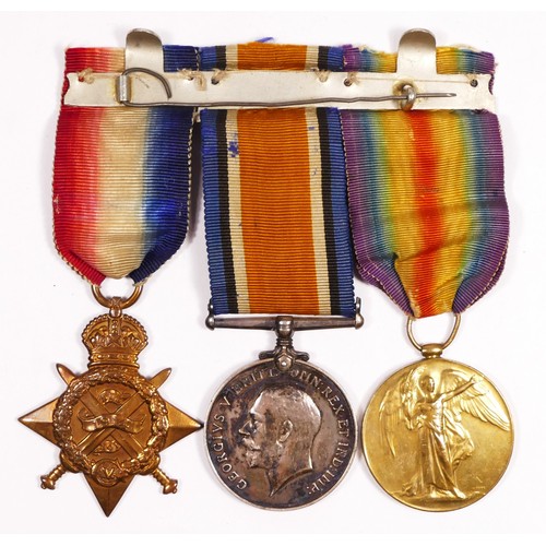 297 - WWI mounted group of three, 1914 Star, War and Victory, awarded to M1 - 5710 Pte. A.E.W. Davis A.S.C... 