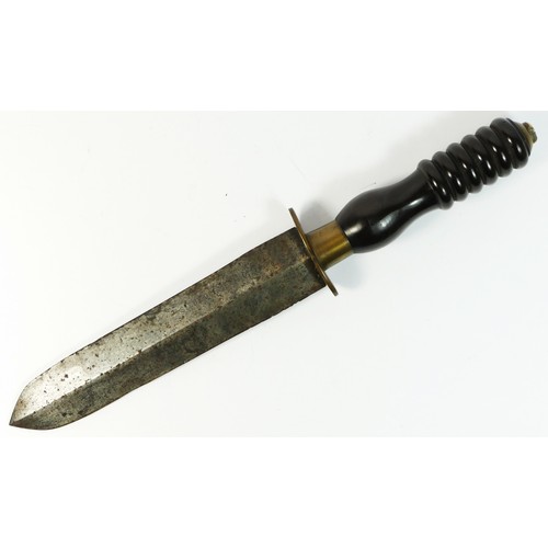 330 - A Siebe Gorman divers knife (fifth style) with straight through tang and annular turned ebonite hand... 