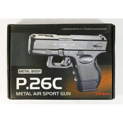 336 - A P.26C Metal Air Sport Gun, spring powered, with pellets in original box,