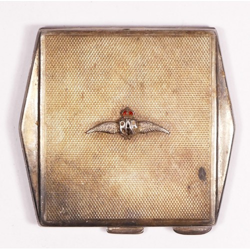 326 - A silver compact, Birmingham 1947, with applied RAF wings 7 x 6.5cm