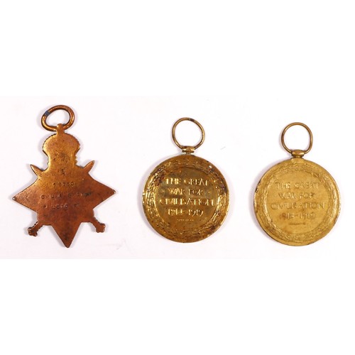 310 - Three WWI medals, 1914 - 15 Star awarded to 16760  CPL. A. Smith, Liec Regiment and two Victory meda... 