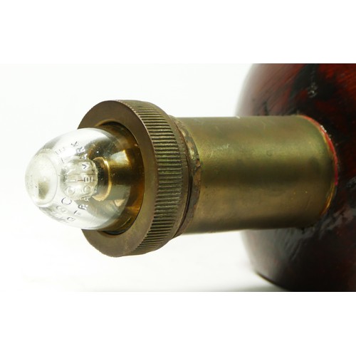 253 - A Easco light buoy, brass rob incased in a buoyant wood, with glass removable cap and bulb, 43cm