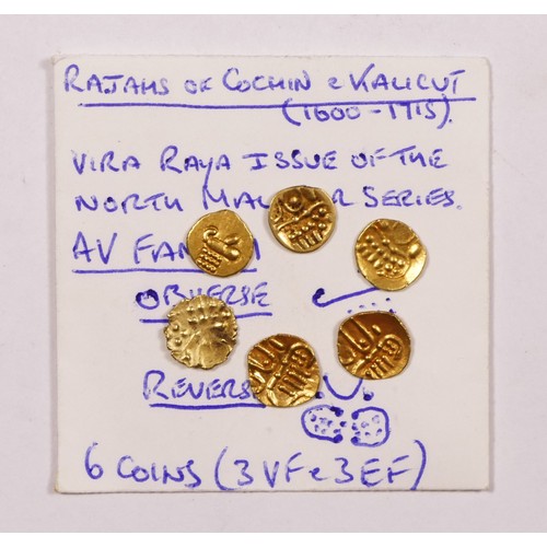 359 - Rajahs of Cochin & Kalicut, six gold Fanams, 2.2gm.
Provenance; purchased Ian Johnson Coins, Manches... 