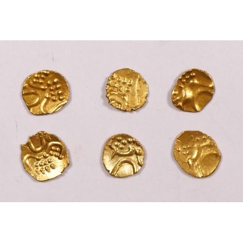 360 - Rajahs of Cochin & Kalicut, six gold Fanams, 2.4gm.
Provenance; purchased Ian Johnson Coins, Manches... 