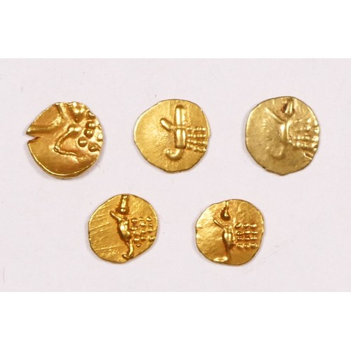 361 - Rajahs of Cochin & Kalicut, five gold Fanams, 1.9gm.
Provenance; purchased Ian Johnson Coins, Manche... 