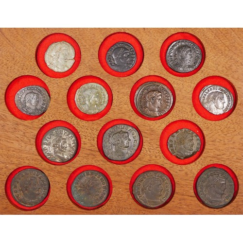 362 - Roman Imperial, Constantine various bronze coins AF Follis (14), tray not included.