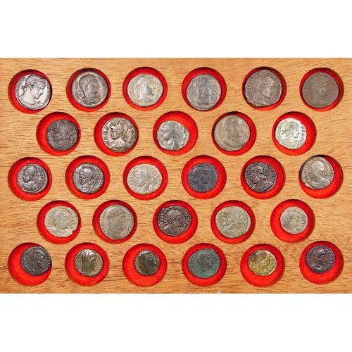 370 - Roman Imperial, Constantine various bronze coins AF Follis (28), tray not included.