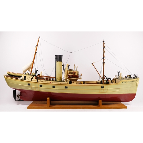 A scale model of a fishing trawler, Whitby Star M 127, 88cm x 40cm,  presented on a wooden base, buil