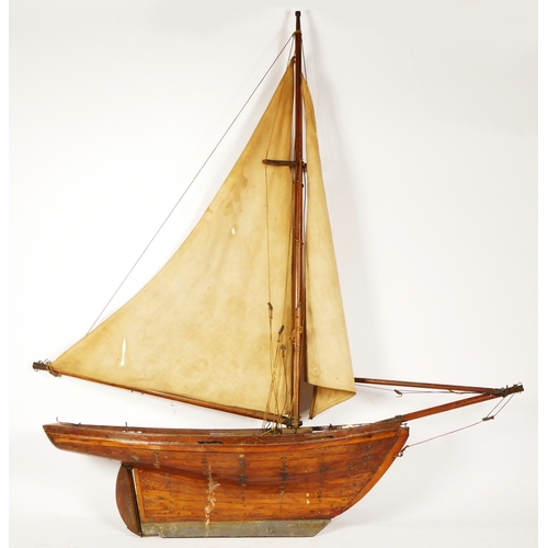 261 - Two model boats, wooden hull and masts, fabric sails, intended for decoration, 72cm x 82cm (largest)