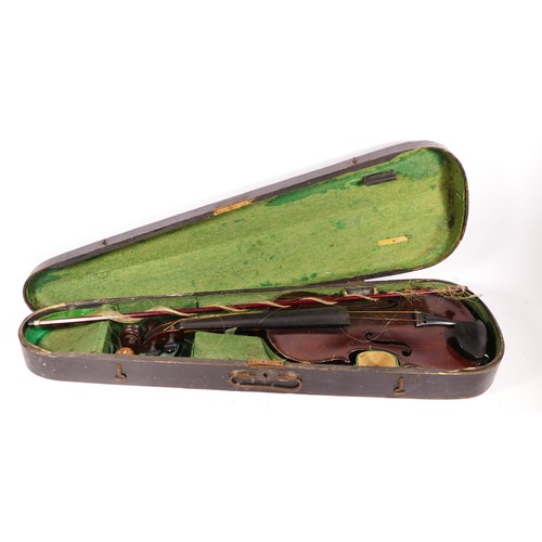 233 - A John G Murdoch & Co Ltd violin, with later cheek piece, with a unmarked bow, together in a painted... 