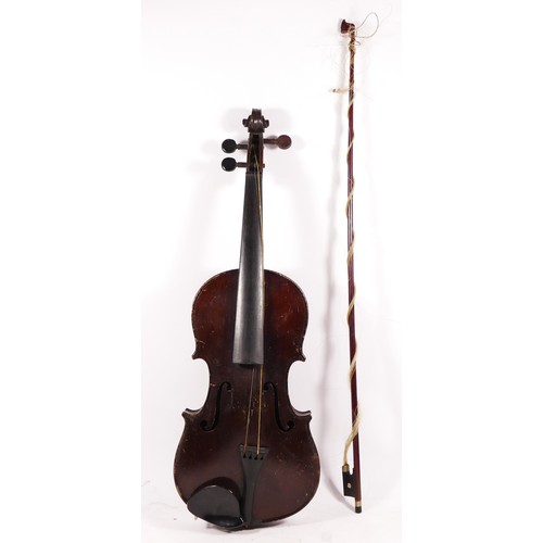 233 - A John G Murdoch & Co Ltd violin, with later cheek piece, with a unmarked bow, together in a painted... 