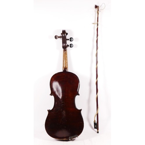 233 - A John G Murdoch & Co Ltd violin, with later cheek piece, with a unmarked bow, together in a painted... 