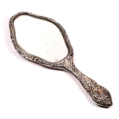 An Edwardian silver hand mirror, Birmingham 1903, with embossed ...