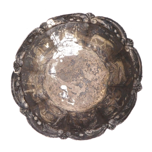 101 - An Indian silver sugar bowl with embossed and chased decoration, diameter 9cm, 50gm