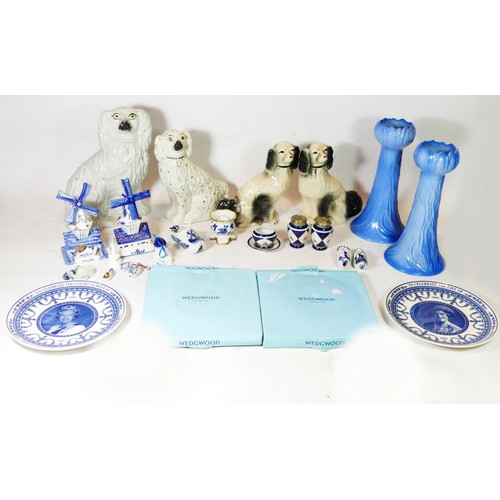 6 - A collection of ceramics to include Staffordshire dogs, Delftware, glass vases and others
