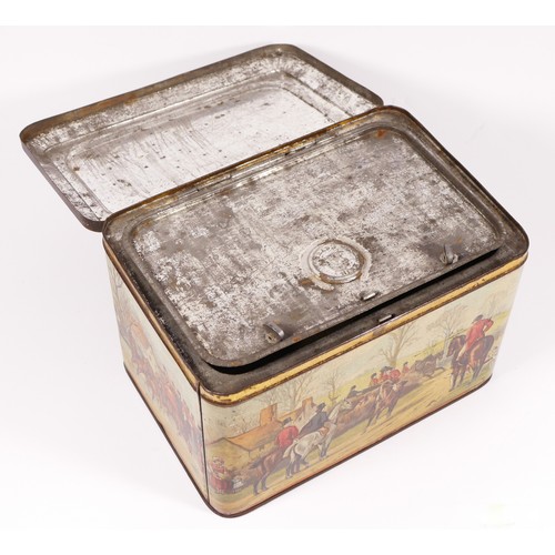 10 - A Victorian Colman's Mustard storage tin, with hunting scene decoration, opening to reveal an inner ... 