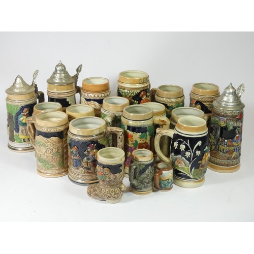 12 - A collection of Bavarian steins and tankards