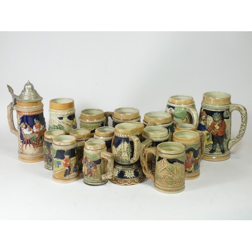 15 - A collection of Bavarian steins and tankards