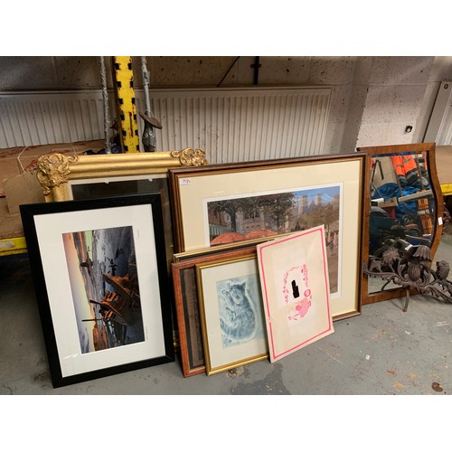 26 - A collection of framed prints and a mirror