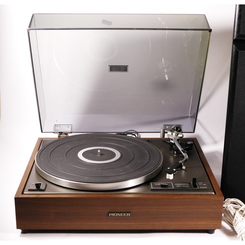 68 - A Pioneer belt driven record turntable, model PL-120-II, together with a pair of Technics 2 way spea... 