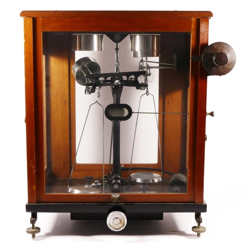 40 - A mid 20th century cased set of scientific scales, analytical balance, circa 1960, mahogany with gla... 