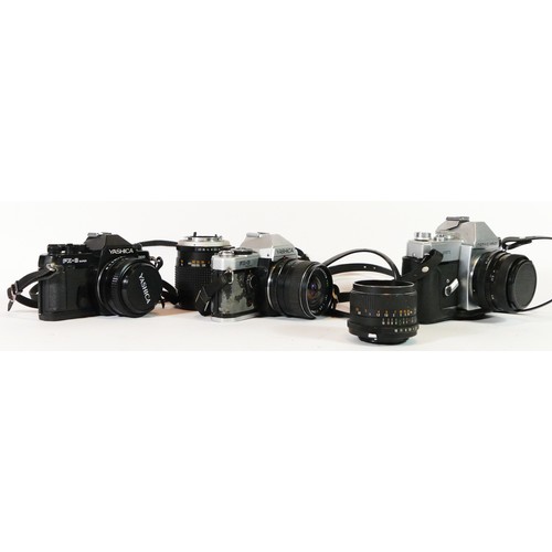 48 - Three film cameras to include a Yashica FX3 super 2000, a Yashica FX-D and a Mamiya 1000TL, with len... 