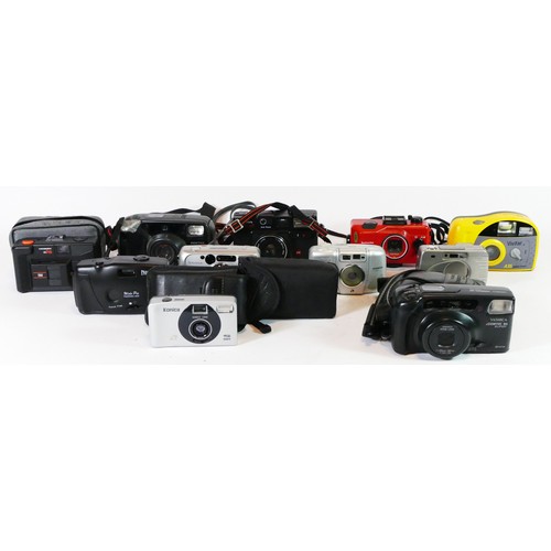 53 - A collection of film cameras to include a Fujifilm Nexia 230, a Vivitar A35 splash proof, a Panorama... 