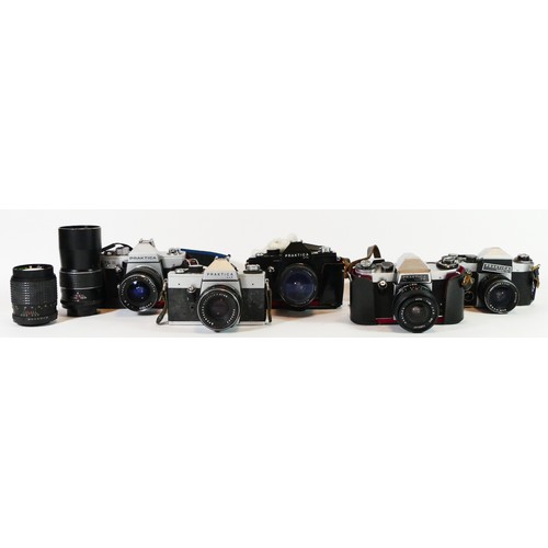 55 - Five Praktica film cameras to include an LLC, a LTL3, a Super TL, an LTL and Nova16 with lenses, tog... 