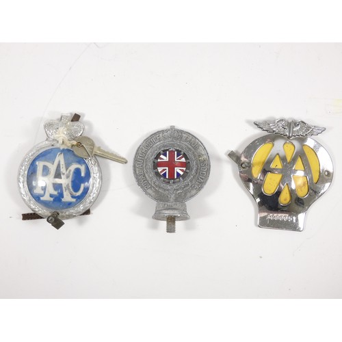 35 - A 1930s Royal Automobile club (RAC) car badge, together with a later example and an AA car badge. (3... 