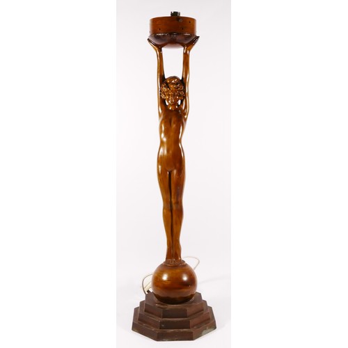 77 - An Art Deco style figural table lamp, cold painted spelter, depicting an outstretched flapper girl u... 