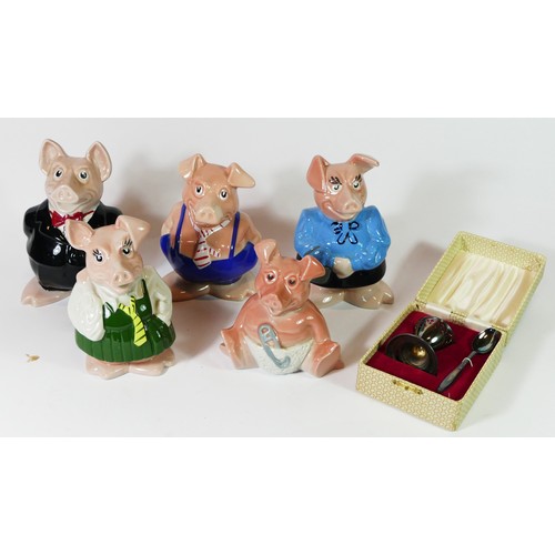 A set of five NatWest ceramic 'Piggy Banks' together with a silver